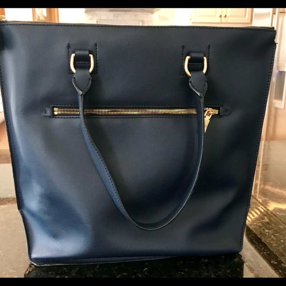 J CREW TOTE NAVY BLUE LEATHER Excellent Condition